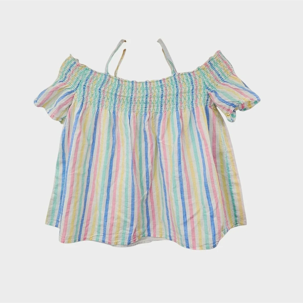 Cat & Jack Girls Pastel Rainbow Striped Off-The-Shoulder Top Size XL‎ 14/16
